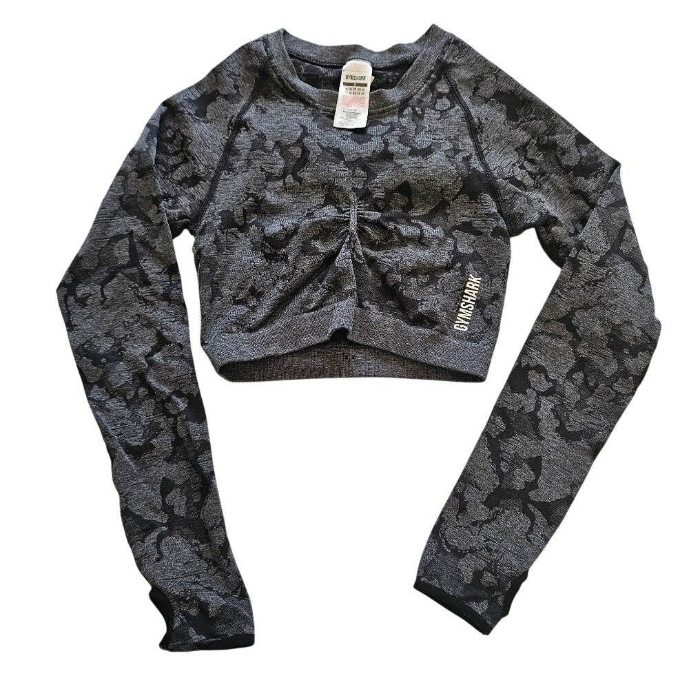 Gymshark Adapt Camo Seamless Crop Top Womens Ruched Long Sleeve